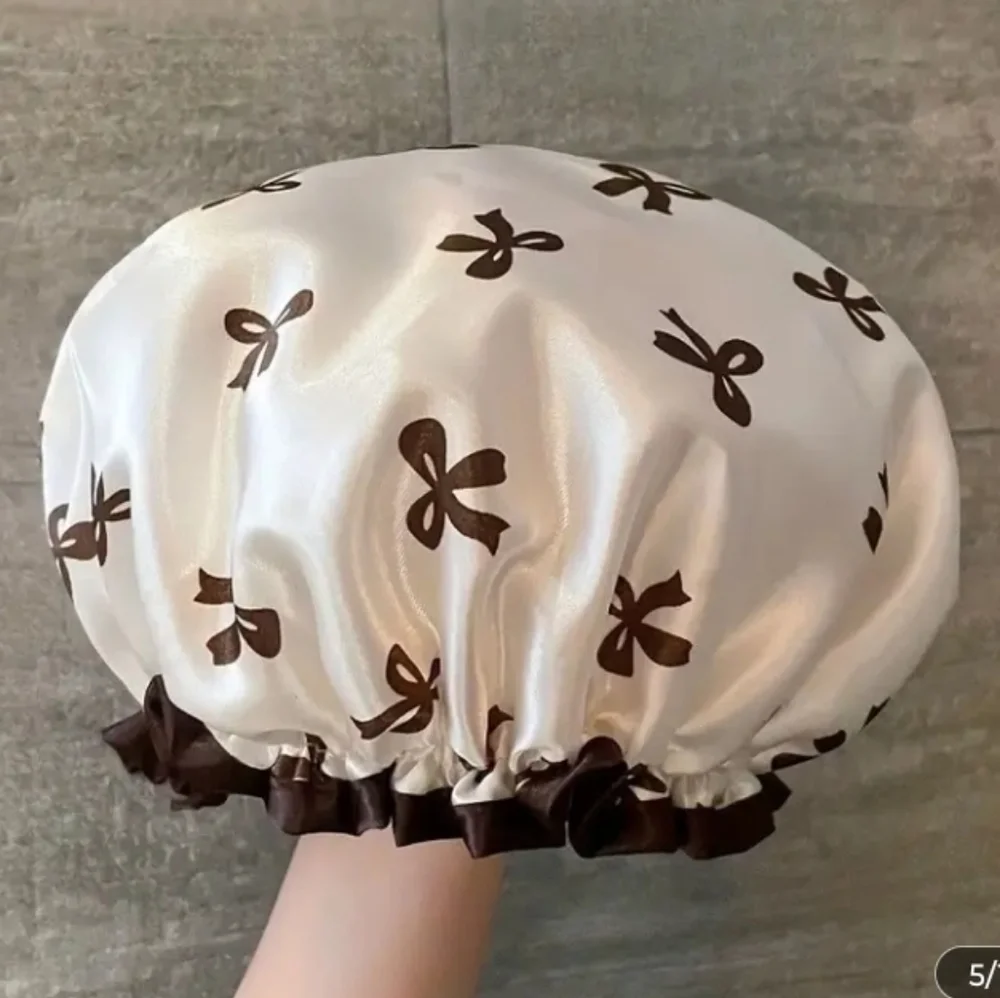 Elegant Ribbon Double-Layer Shower Cap